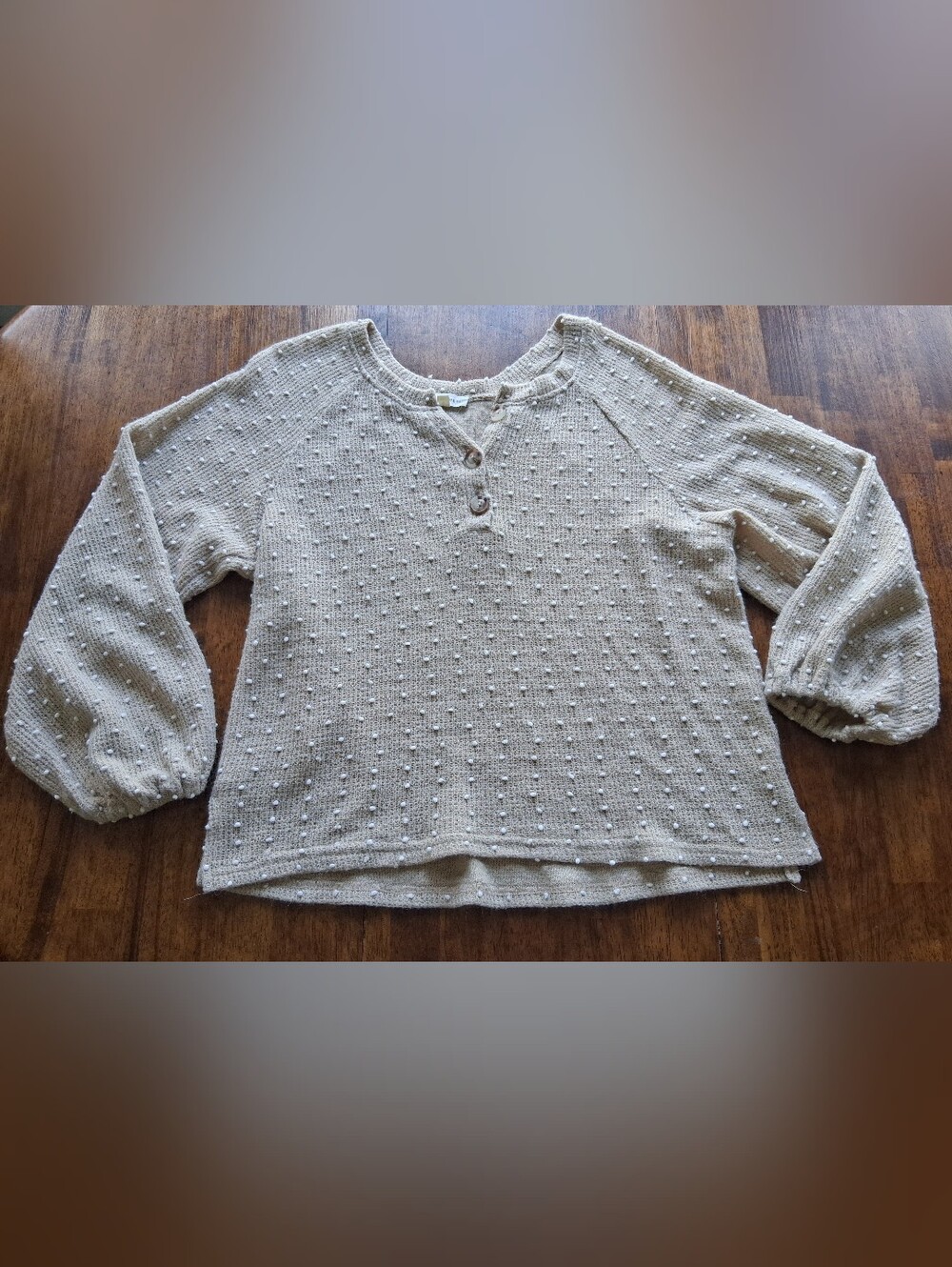 Blu Pepper Cream Textured Swiss Dot Knit Top Size L